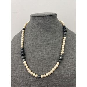 Vintage Necklace Faux Pearl Gray Beads 24"
